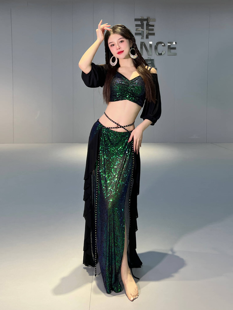 belly dance training costumes oriental dance tops and long skirt M L XL