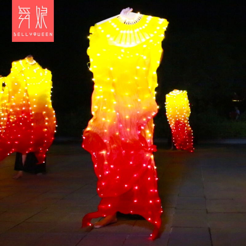 Yellow Orange and Red Led Belly Dance Fan Veil (1 pair)