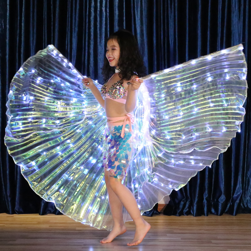 Kids White Led Belly Dance Isis Wing Led Dance Cape or Capes With Telescopic Stick