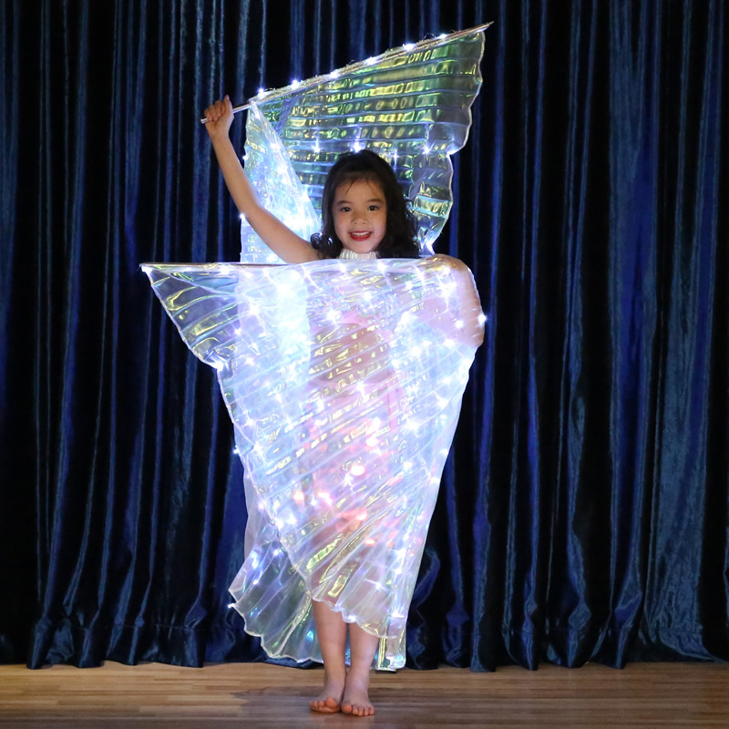 Kids White Led Belly Dance Isis Wing Led Dance Cape or Capes With Telescopic Stick