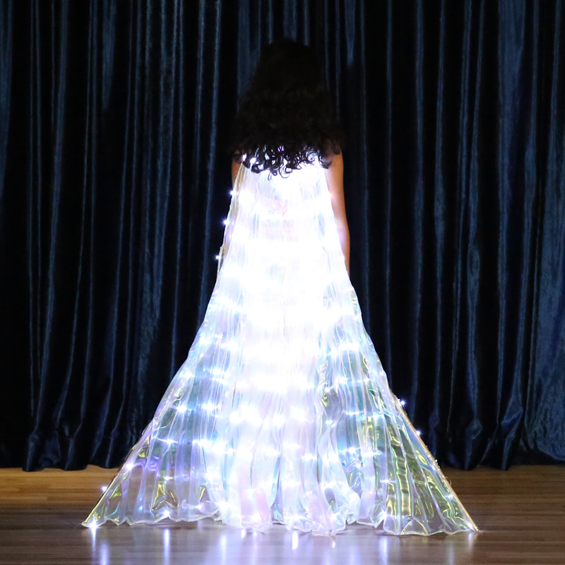 Kids White Led Belly Dance Isis Wing Led Dance Cape or Capes With Telescopic Stick