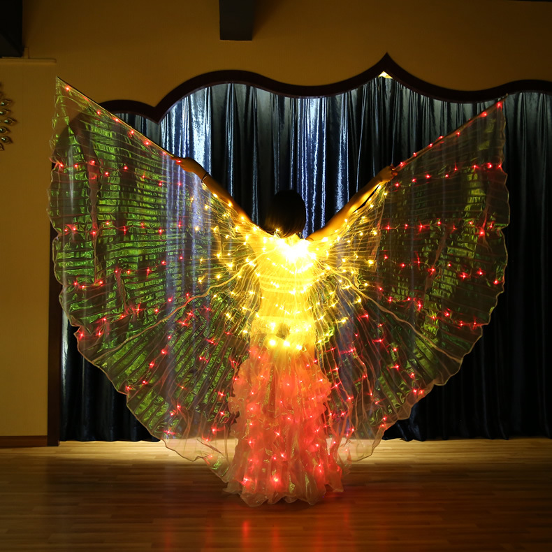 Color change Led Belly Dance Isis Wing Dance Props Light Up Led Dance Capes With Telescopic Stick