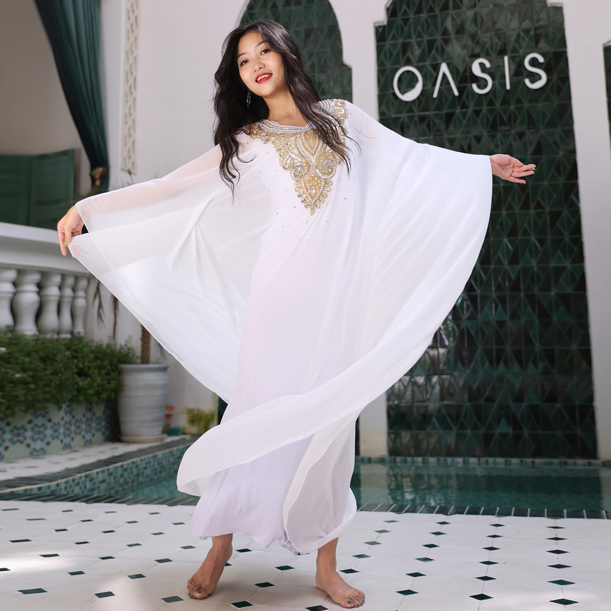 White Khaleegy Dresses Belly Dance Dress 907