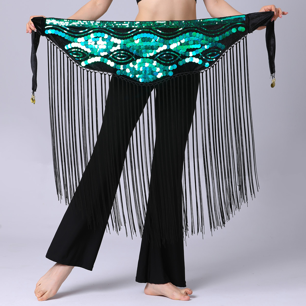 handmade belly dance hip scarf with long tassel Y1025