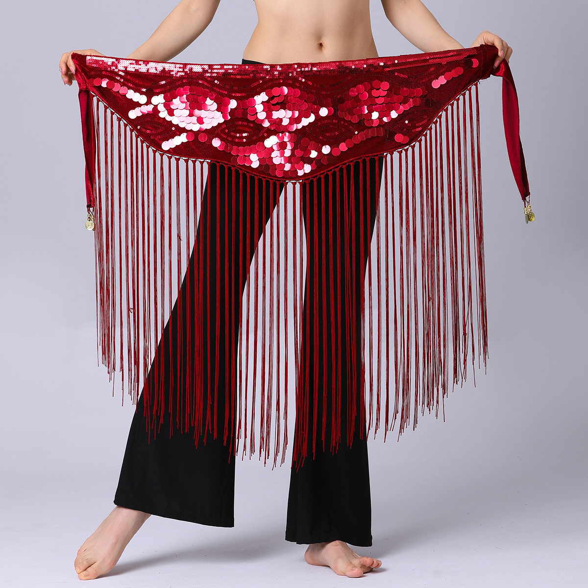 handmade belly dance hip scarf with long tassel Y1025