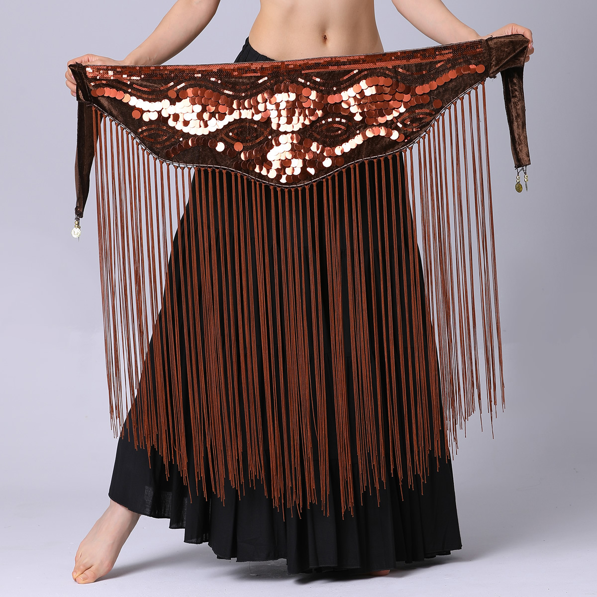 handmade belly dance hip scarf with long tassel Y1025