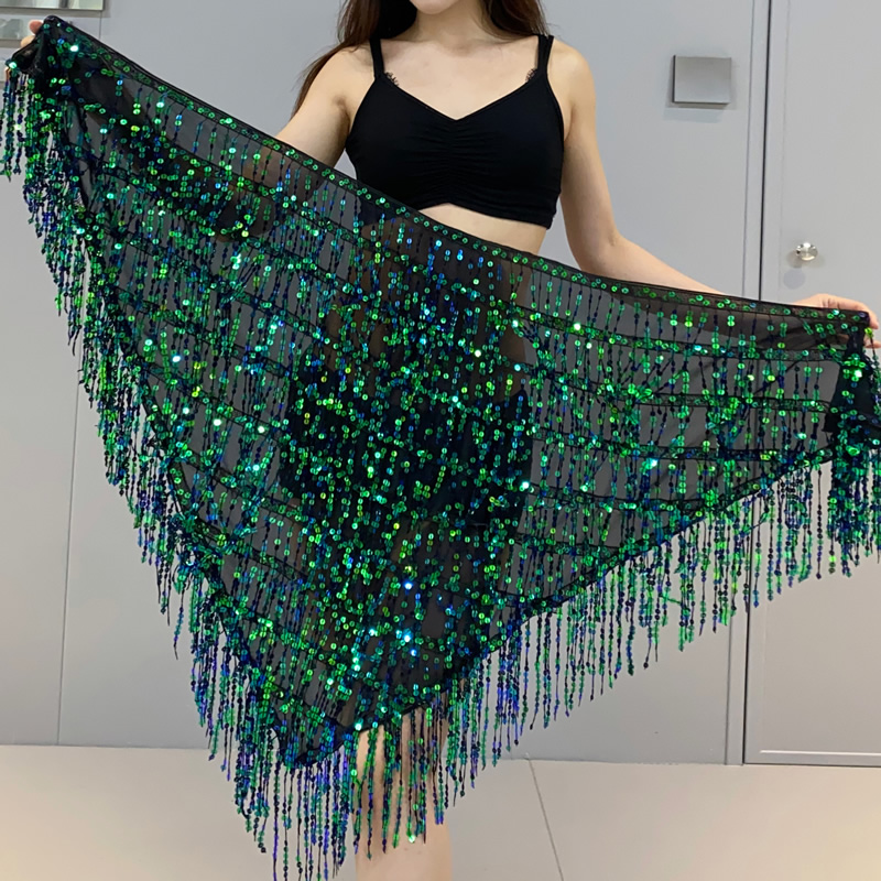 Sequins belly dance hip scarf skirt with paillette tassel Y1015