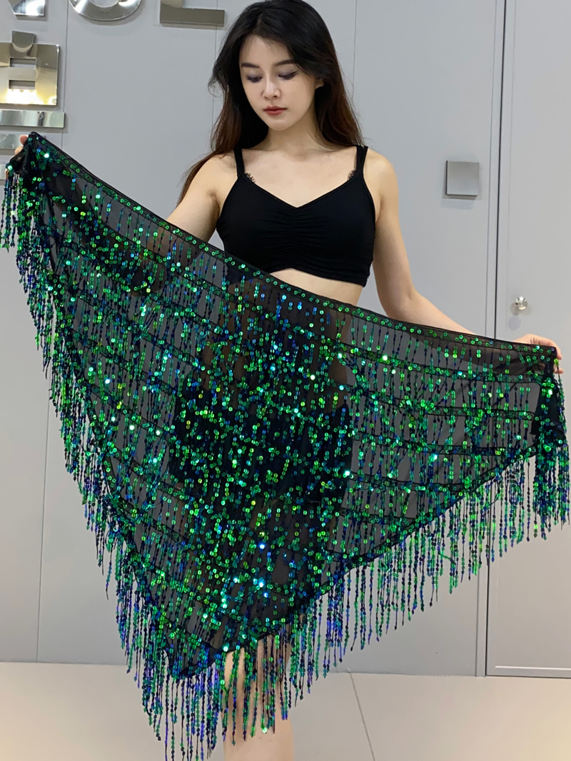 Sequins belly dance hip scarf skirt with paillette tassel Y1015