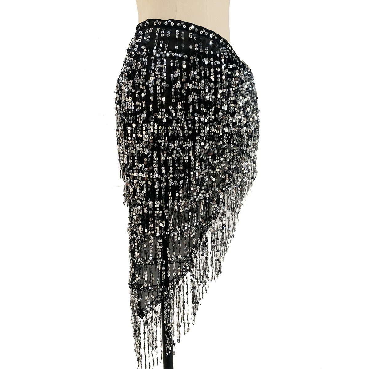 Sequins belly dance hip scarf skirt with paillette tassel Y1015