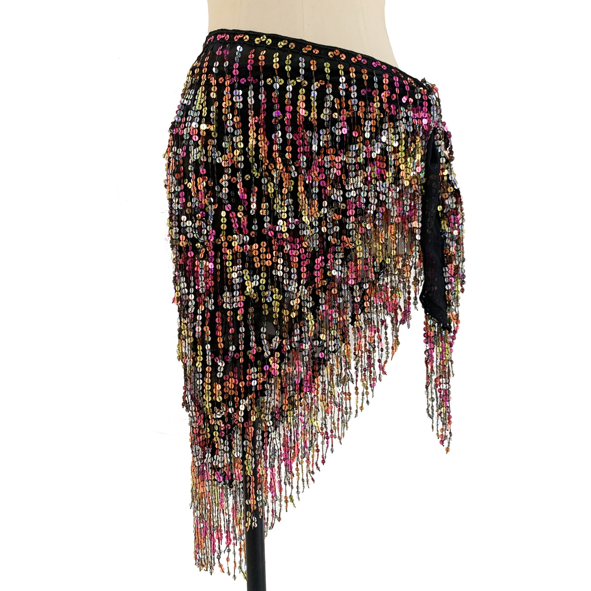 Sequins belly dance hip scarf skirt with paillette tassel Y1015