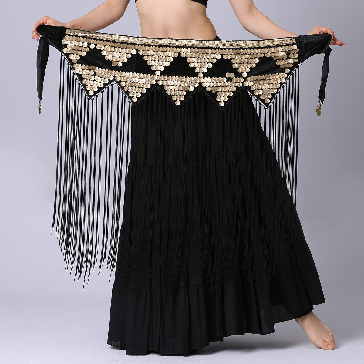 handmade triangle belly dance hip scarf with long tassel Y1026